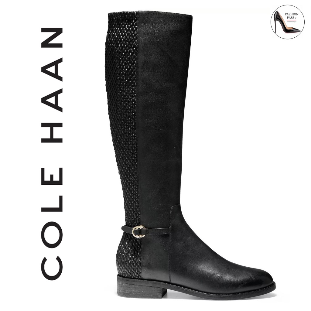 Cole Haan Isabell Women's Stretch Black Leather Knee High Riding Boots 6